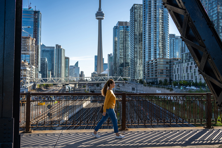 Portrait of a woman walking in Toronto.